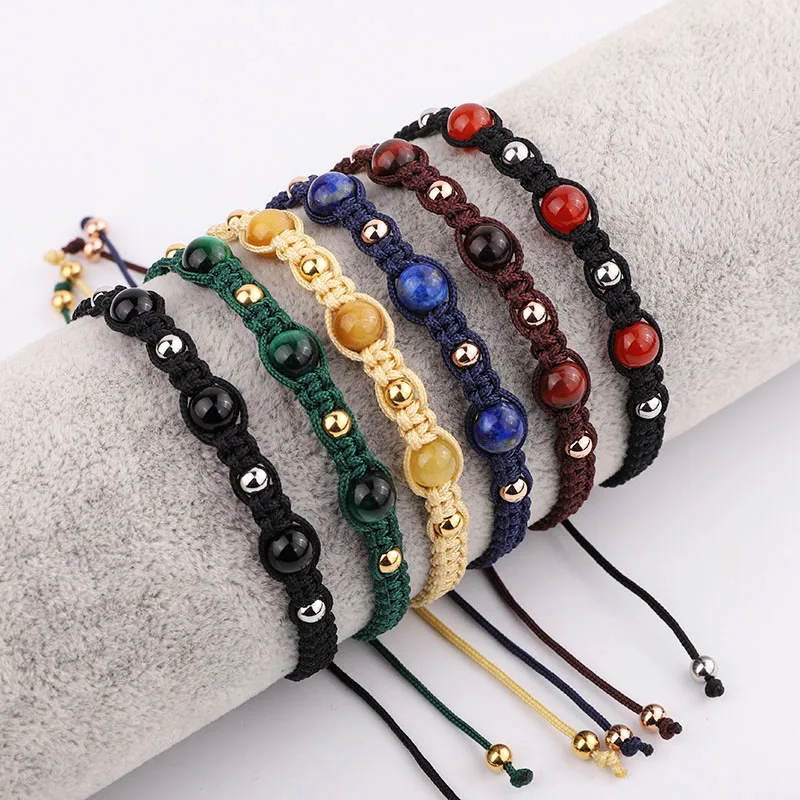 

New Design Natural Stone Cord Braided Stainless Steel Beads Friendship Adjustable Bracelet Women Jewelry Gift