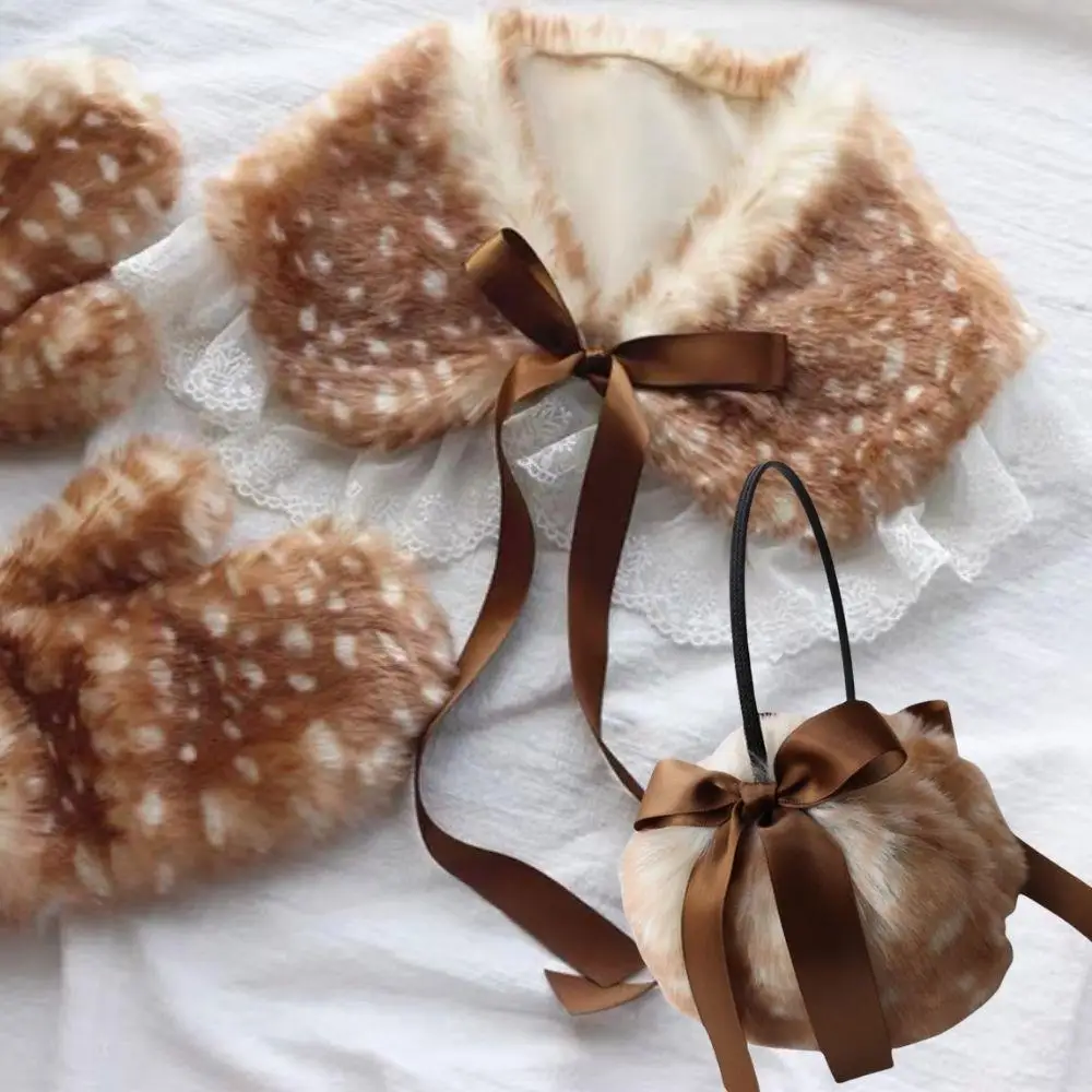 Gants gothiques Harajuku à doigts complets, faux col, douces Lolita, bois de noël, garde au chaud, protège-oreilles moelleux, poignets de cerf japonais, châle - AliExpress