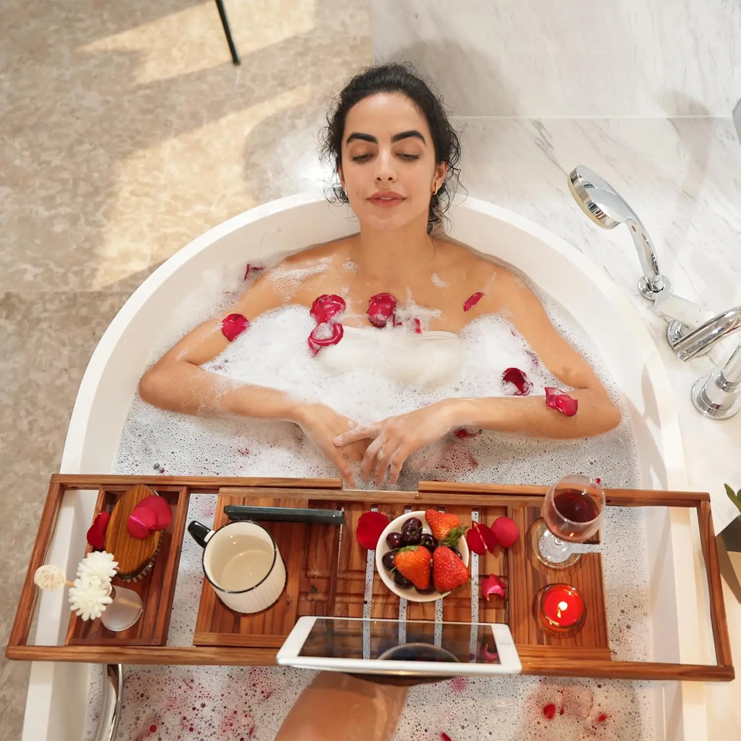 Premium Teak Bathtub Tray, Expandable Wooden Bath Tray for Tub, Luxury Bathtub & Bathroom Accessories, Great House Warming,