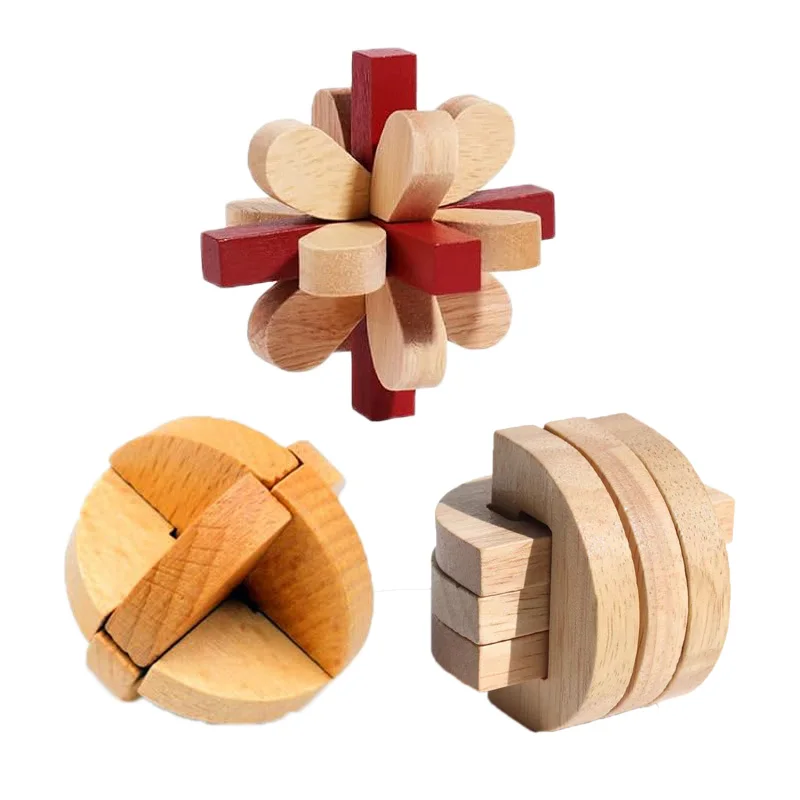 Classic 3Pcs Wooden Brain Toys Kong Ming Lock Casse Tete Difficile Iq Games For Kids And Adults