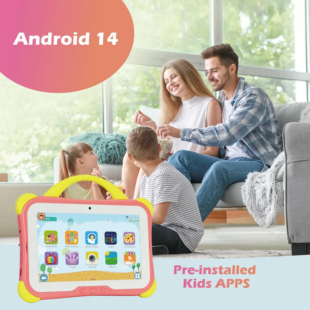 weelikeit Kids Tablet 7 inch Tablet for Kids 8GB RAM 64GB ROM Android 14 Toddler Tablet BT WiFi Dual Camera Education App Gifts 6