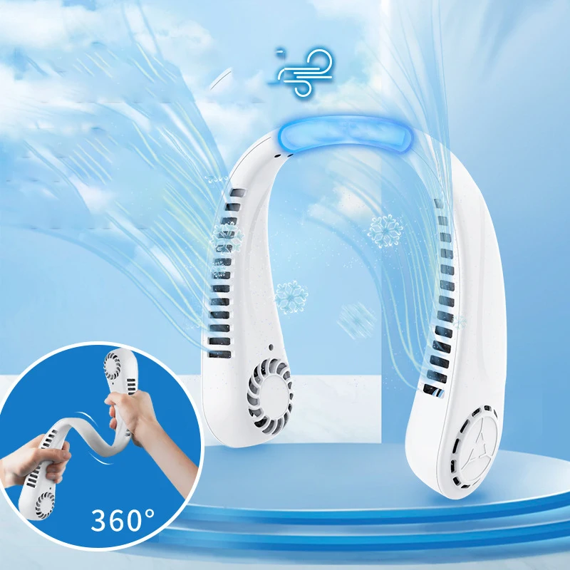 

Portable Neck Fan USB Rechargeable Air Conditioner Electric Fan Small Leafless Silent 3-speed Wind Fast Cooling Hanging Neck Fan