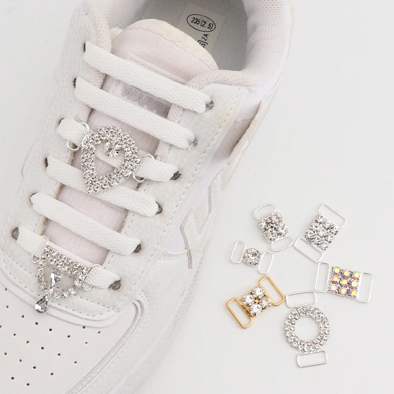 Luxury Rhinestone Diamond Sneaker Charms with Fashionable Metal Buckle Shoelace Accessories
