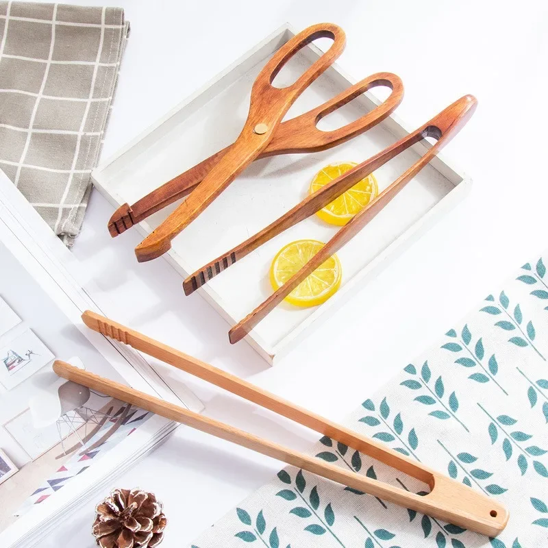 Kitchen Silicone Bamboo Tongs BBQ Grilling Clip Clamp Tong Salad Bread Tongs Eco Friendly Cooking Utensils