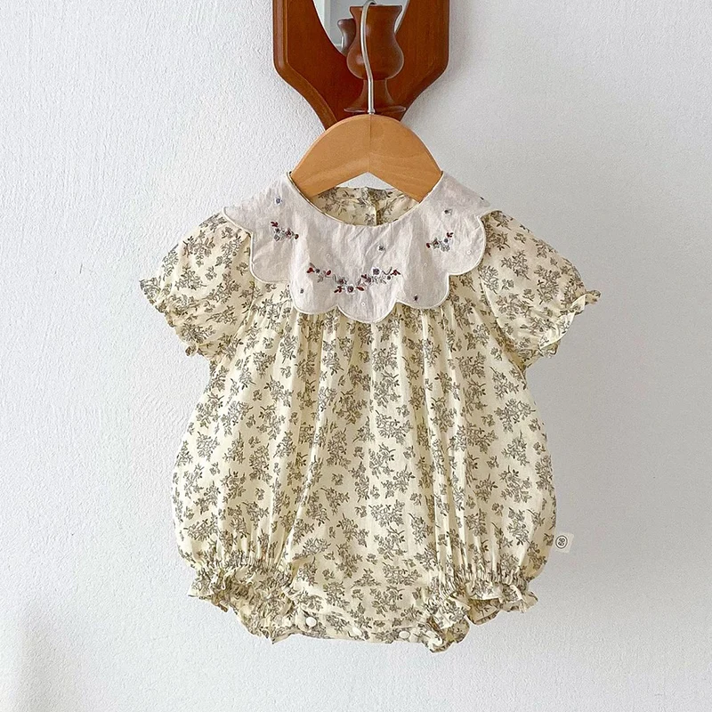 

2024 New Summer Infant Baby Girls Bodysuits Short Sleeved Cotton Print Toddler Baby Girls Jumpsuit 0-24M Children Clothes