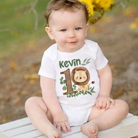 Personalised Safari Animal with Name Baby Romper Newborn Wild One Jungle Birthday Party Bodysuit  Jumpsuit Infant Shower Gifts 1