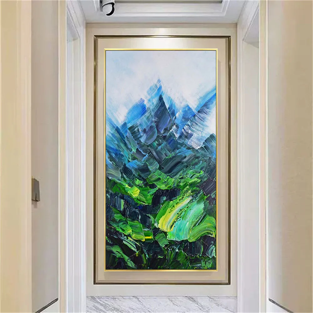 

Modern Green Knife Texture Abstract Oil Painting Handmade Canvas Picture Mountains Wall Art Paintings Decor Living Room Porch