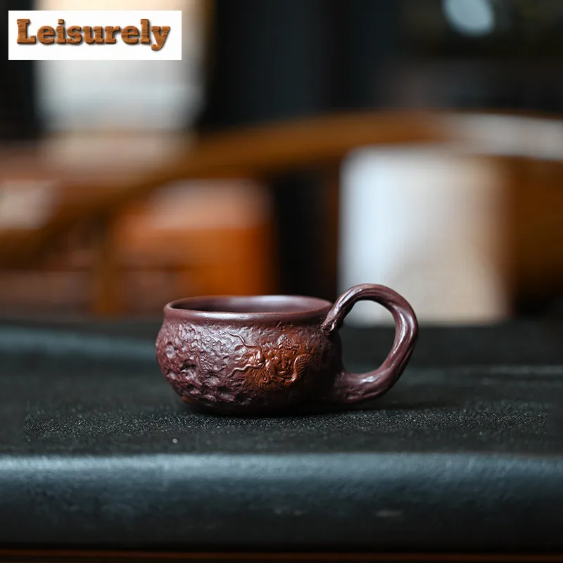 120ml Yixing Purple Clay Pure Relief Dragon Coffee Mug Couple Handgrip Cups Afternoon Tea Mug Office Water Cup Tea Services Gift