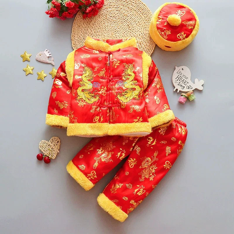 Chinese Traditional Costume Tang Chinese Traditional Costume For Newborn Baby Boys Embroidery Winter Red New Year Birthday Gift Christmas Longsleeve