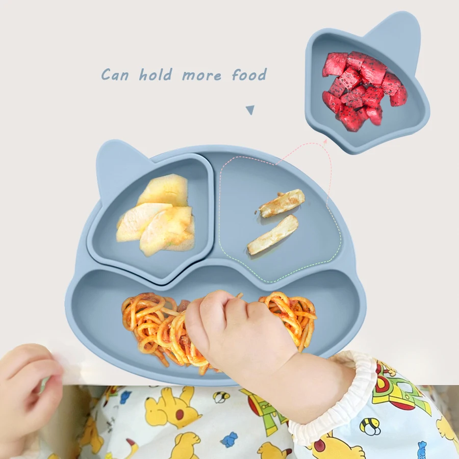 New BPA Free Baby Sucker Silicone Dining Plate Cartoon Children Dishes Plate Toddle Training Tableware Kids Feeding Bowls