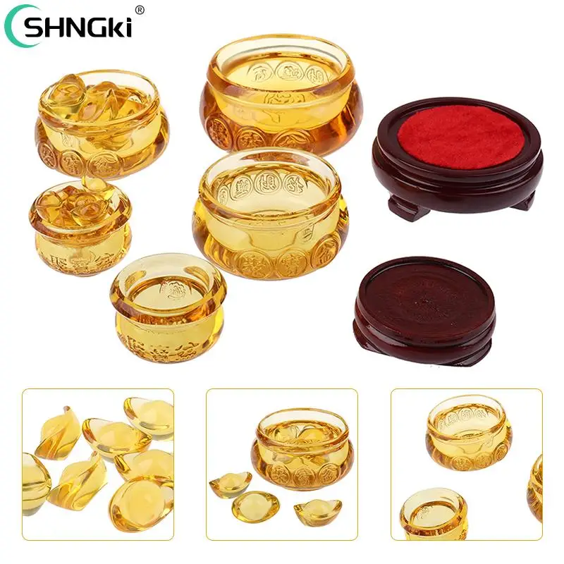 Feng Shui Cristallo Cinese Lingotti D'Oro Vetro Giallo Ricchezza Tesoro Ciotola Statua Decorazione Artigianato Di Topazio Cornucopia