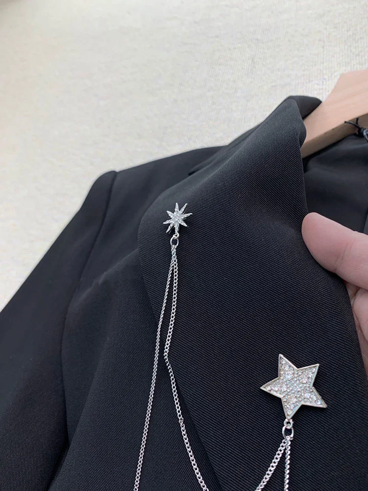 UCXQ Elegant Diamond Sequin Star Tassel Spliced Blazer Jacket For Women 2023 Autumn New Temperament Long Sleeve Female Suit Coat