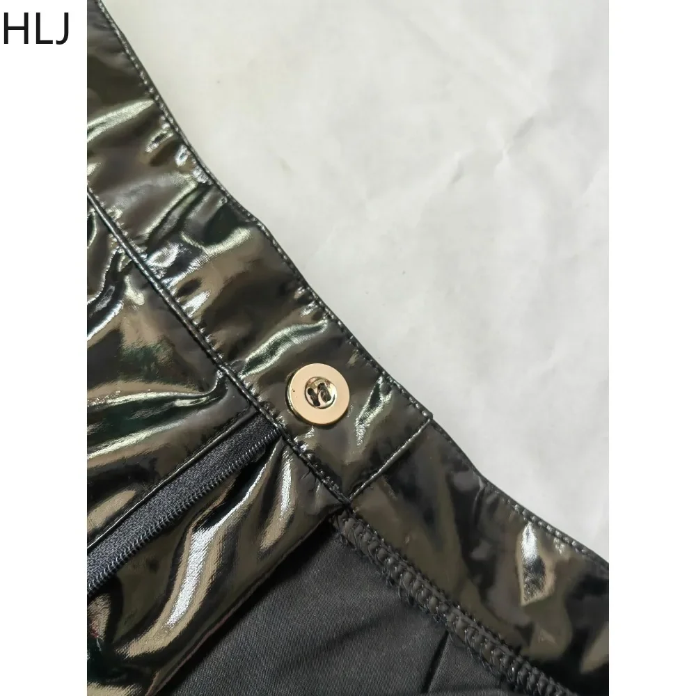 HLJ Black Sexy PU Leather Skinny Pants Women High Waist Elasticity Trousers Fashion Female Solid Nightclub Clothing Bottoms 2023
