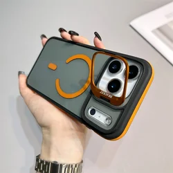 Luxury Matte Clear Kickstand Phone Case with Magnetic Cover - iPhone 15 Plus (Orange)