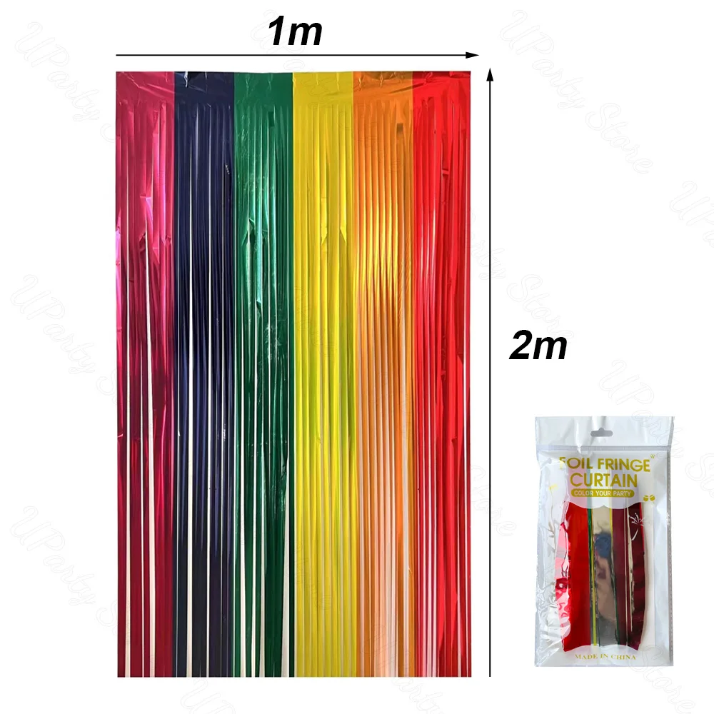 1X2M Tenda Con Frange Colorate Cuciture A Più Colori Sfondo A Strisce Larghe Tende In Lamina Glitterata Per Decorazioni Per Baby Shower Di Compleanno