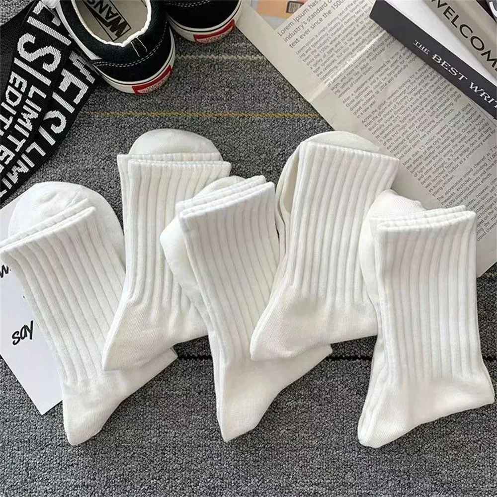 5 Pairs Women's Mid Tube Japanese Fashion Striped Socks - Polyester Cotton Blend