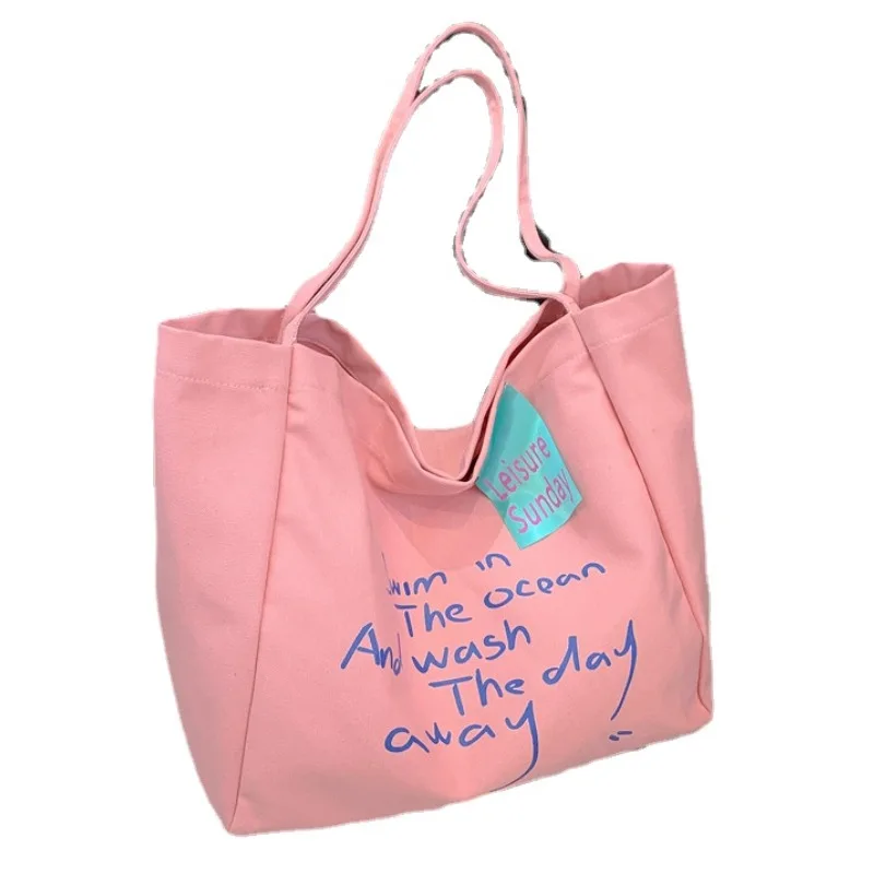 Canvas Shoulder Bags Large Capacity Daily Commuter Leisure Trendy Fashion Student Tote Bag Letter Printing Storage Bag All-match