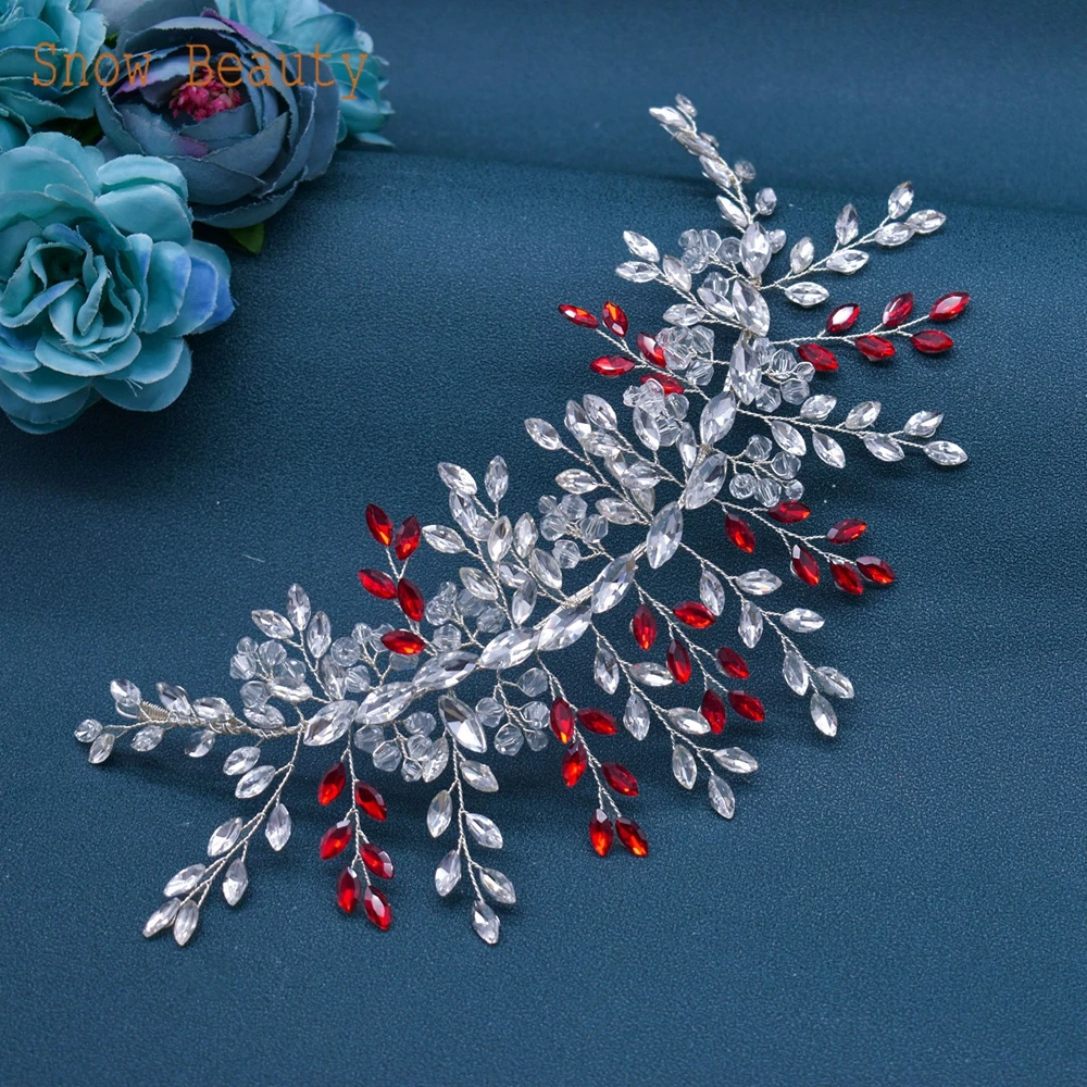 A441 Red Wedding Crystal Headpiece Rhinestone Women Headwear Party Headbands Green Bridal Jewelry Shiny Women Hair Accessories