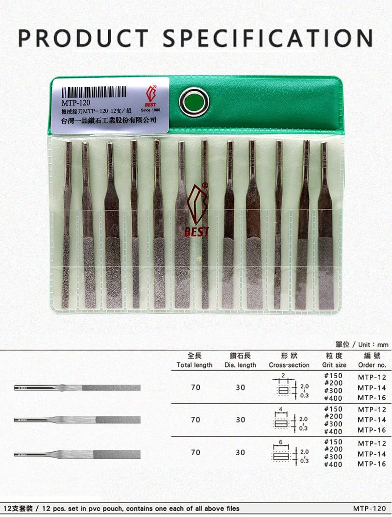 12-teiliges SET BESTES pneumatisches Werkzeug-Feilen-Set MTP-120 Mechanisches Feilen für Formenpolitur, konisches Handfeilen-Set – Detail 5