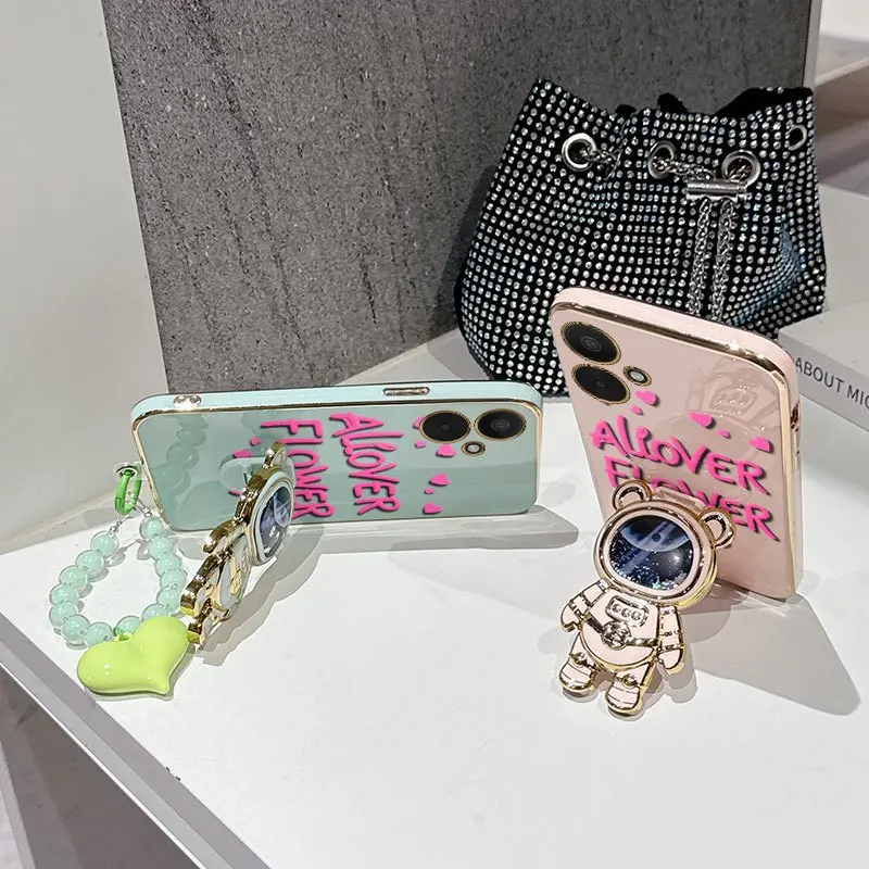 Elegant Love Flowers Phone Case Set with Bead Lanyard and Adjustable Stand
