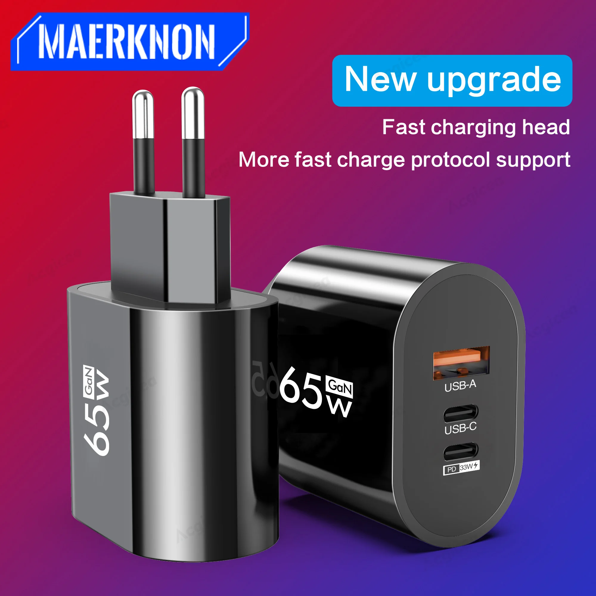 

GaN 65W PD USB C Charger Quick Charge 3.0 Type C Fast Charging Adapter For iPhone 14 Xiaomi Samgsung Portable Wall Phone Charger