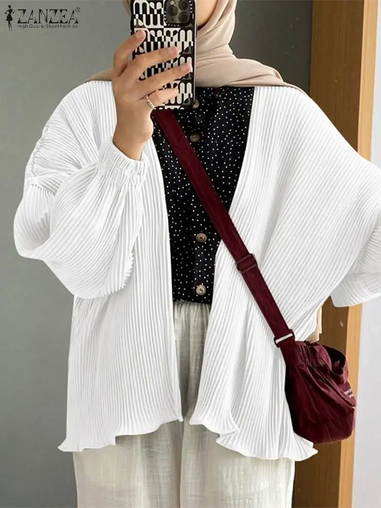 

ZANZEA Fashion Women Long Sleeve Blouse Autumn Cardigan Muslim Hijab Tops Elegant Solid Kimonos Female Party Blusas Oversize