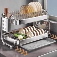 Égouttoir à vaisselle en acier inoxydable, organisateur d'évier de cuisine Compact et robuste avec plateau de Drainage, support de séchage pour assiettes, tasses et couverts 5