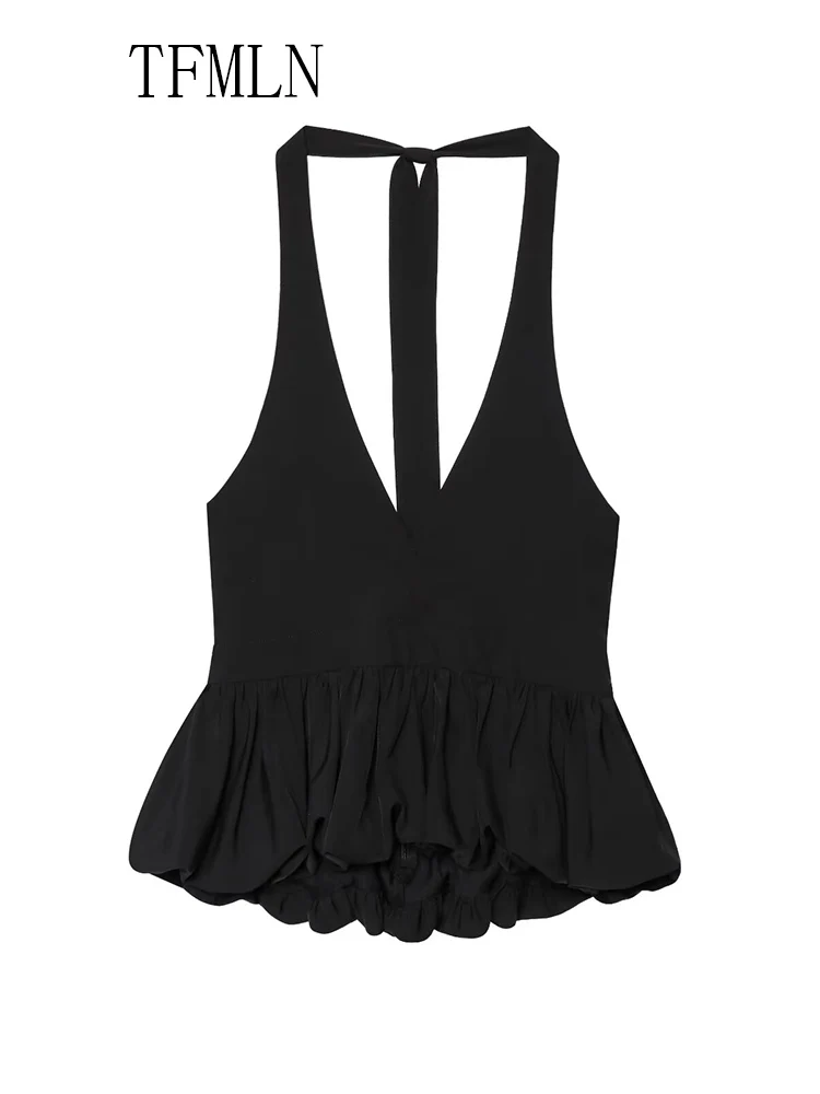 TFMLN 2025 Women Polka Dot Printed Halter Tops Summer Causal Commuting Camisole Tops Fashion Sleeveless Backless Vest ﻿Tops