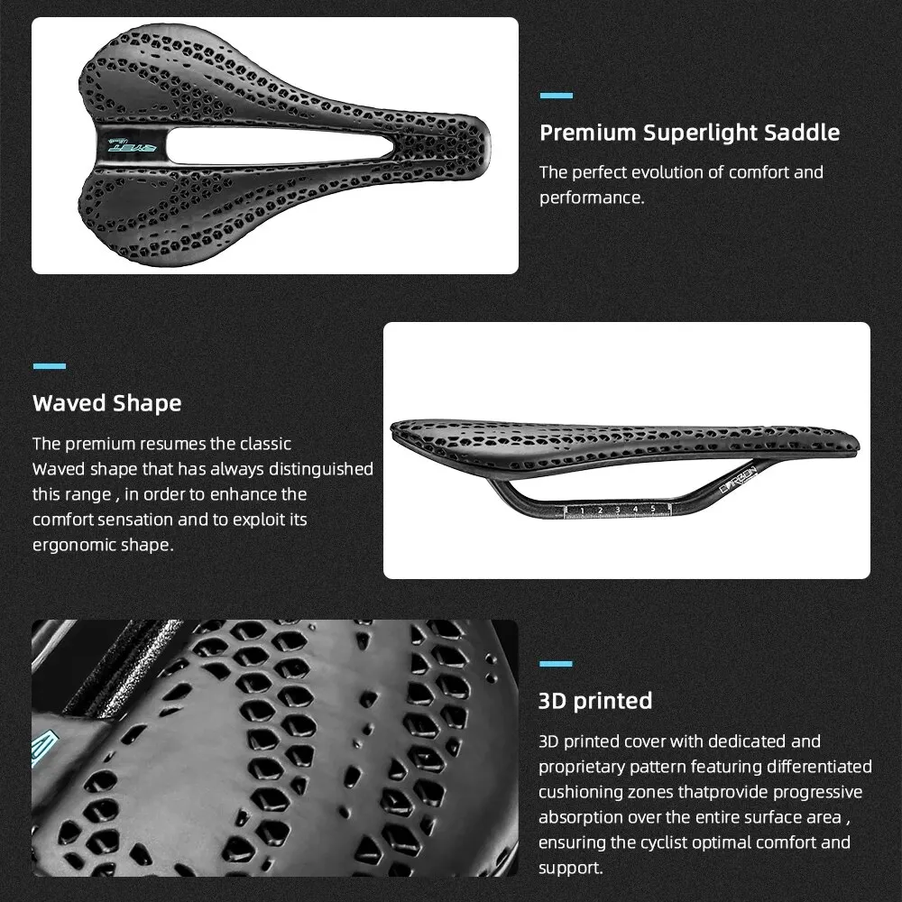 RYET 카본 3D 프린트 새들, 초경량 자전거 좌석, 남녀공용, 트라이애슬론 로드 MTB 산악 자갈 사이클링 부품, 135g, 7*7