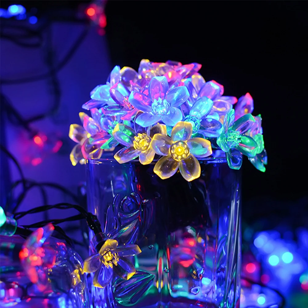 20 50 100 Leds Peach Sakura Flower Solar Lamp Power LED String Fairy Lights Garlands Garden Christmas Decoration for Outdoor