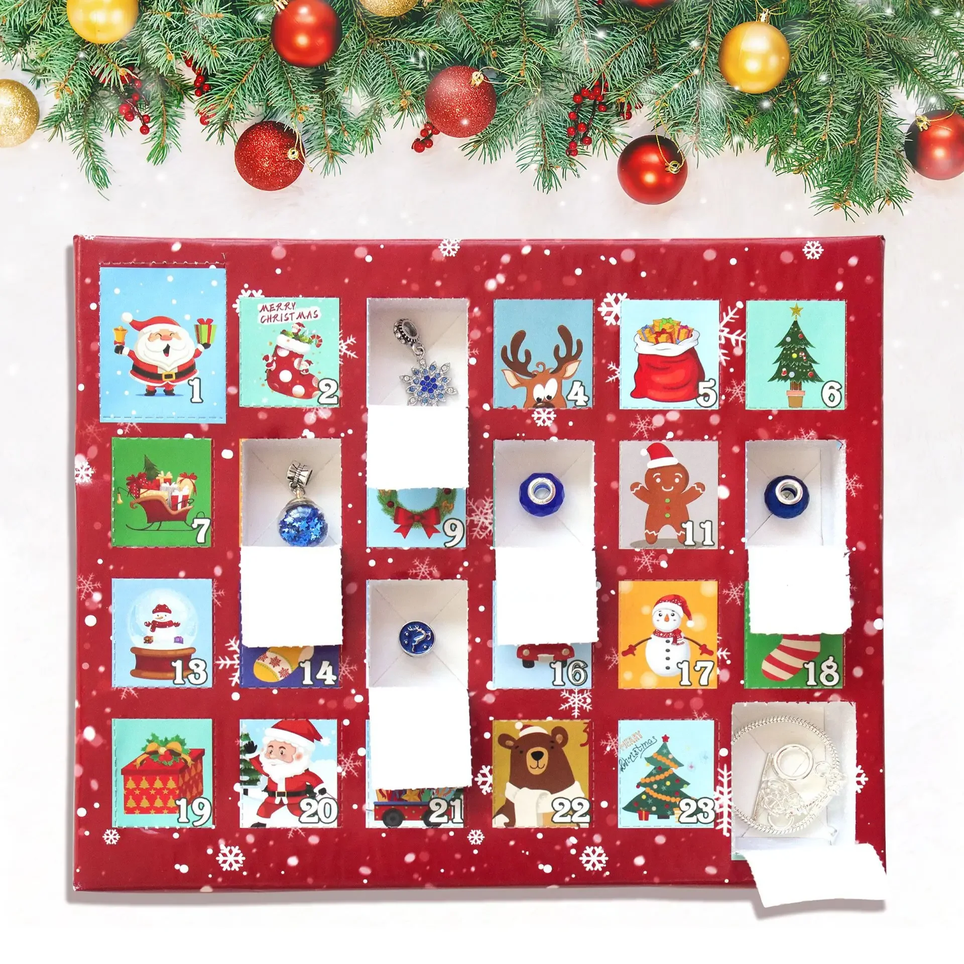 24 Days DIY Advent Calendar Jewelry Gift Box Blue Jewelry Bracelets Set for Girls Kids Countdown Christmas Advent Calendar