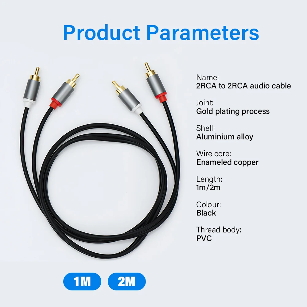Premium Dual RCA to RCA Cable - High-Fidelity Stereo Audio Connector (1m/2m)