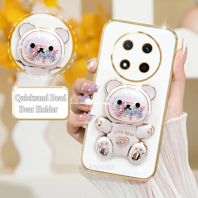 Magic7lite Luxury Quicksand Bear Holder Plating Silicone Stand Case