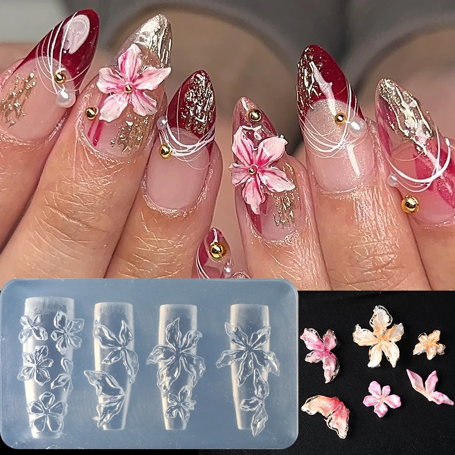 3D 꽃무늬 실리콘 네일 몰드 히비스커스 꽃 디자인 몰드 참 장식 공예 조각 네일 아트 몰딩 도구 매니큐어
