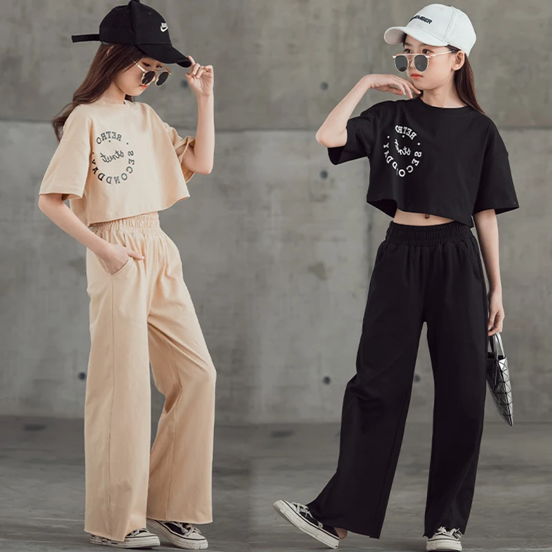 جديد الربيع الصيف المراهقات مجموعة ملابس الأطفال بلوزات قصيرة تي شيرت وسراويل 2 قطعة بدلة رياضية للأطفال 5 6 8 10 12 14 سنة