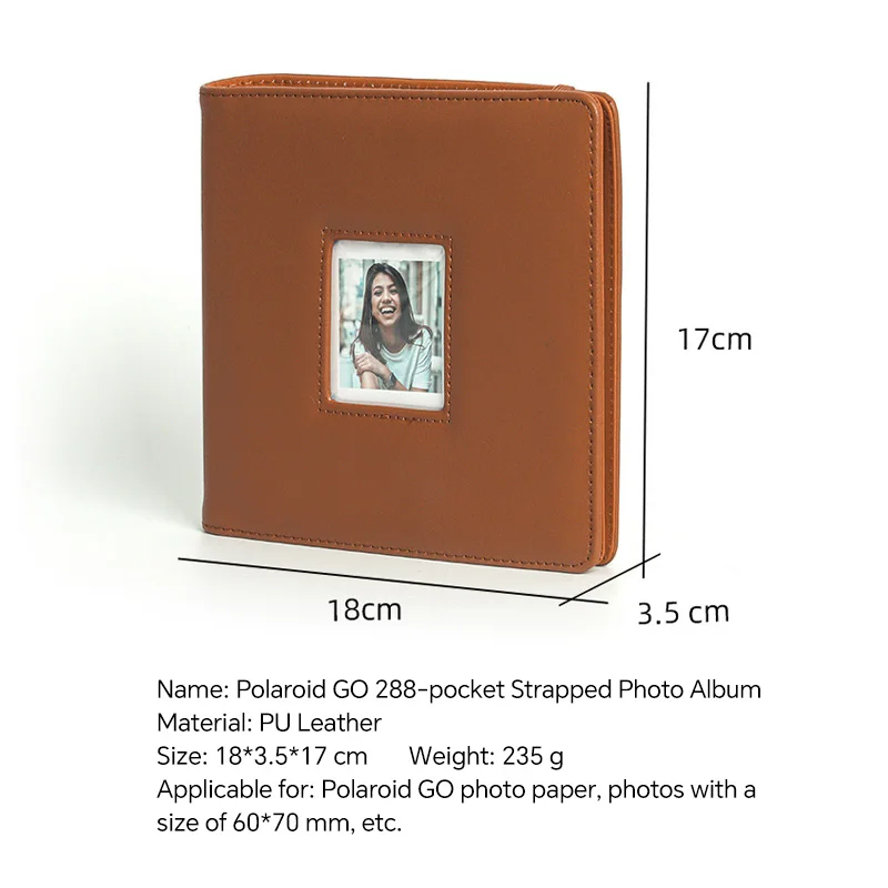 Polaroid Go Photo Album 288 Pockets Compact PU Leather 2.6x2.1" (6x7cm) Instant Photo Holder Window Strap
