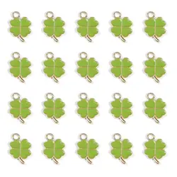 20pcs Assorted Green Four - Leaf Enamel Charm Pendants (Olive green)