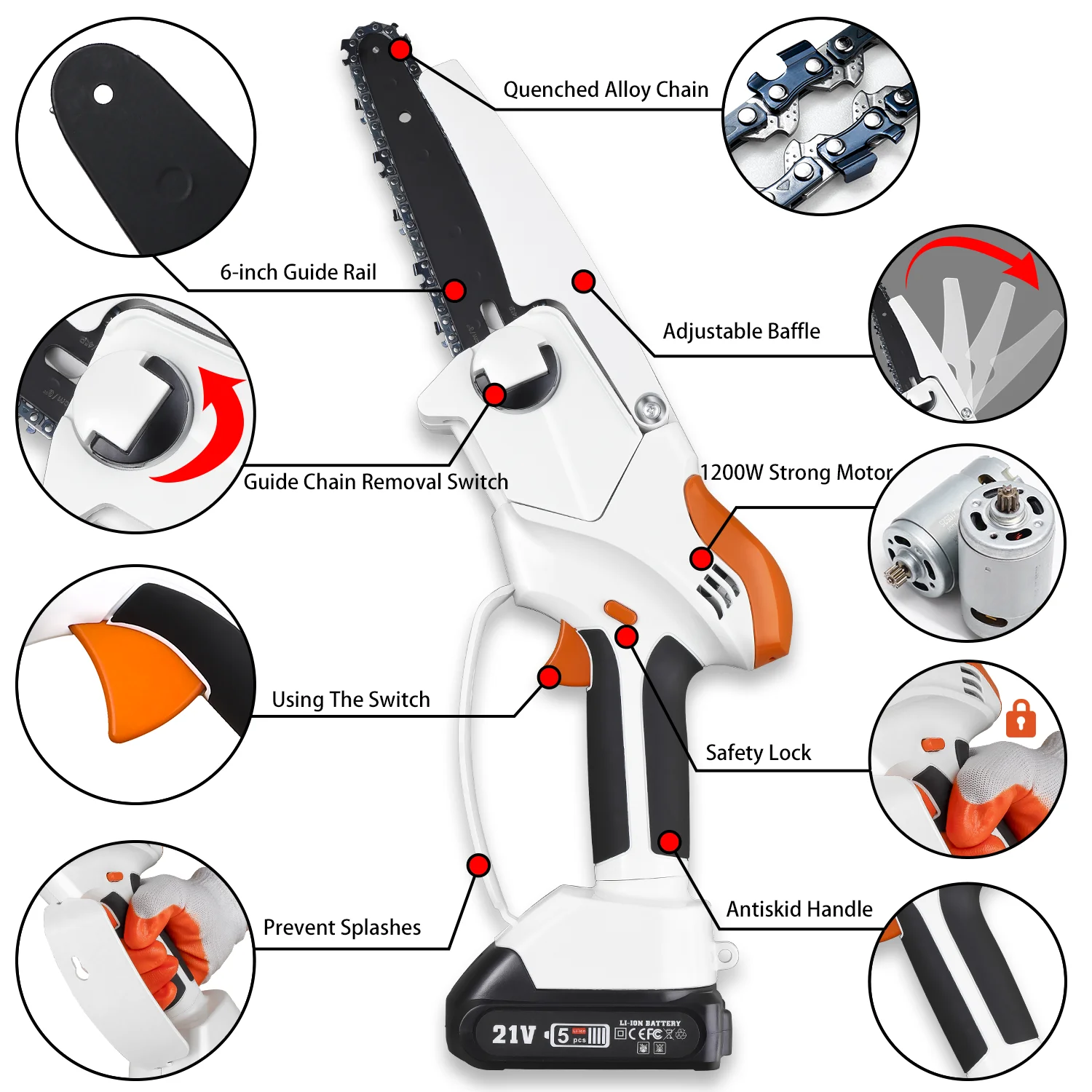Electric Chainsaw Electric Saw 21V MT-SER 6 Inch Electric Chainsaw Rechargeable Manual Pruning Wood Pruning Saw Cordless Woodworking Cutting Tool