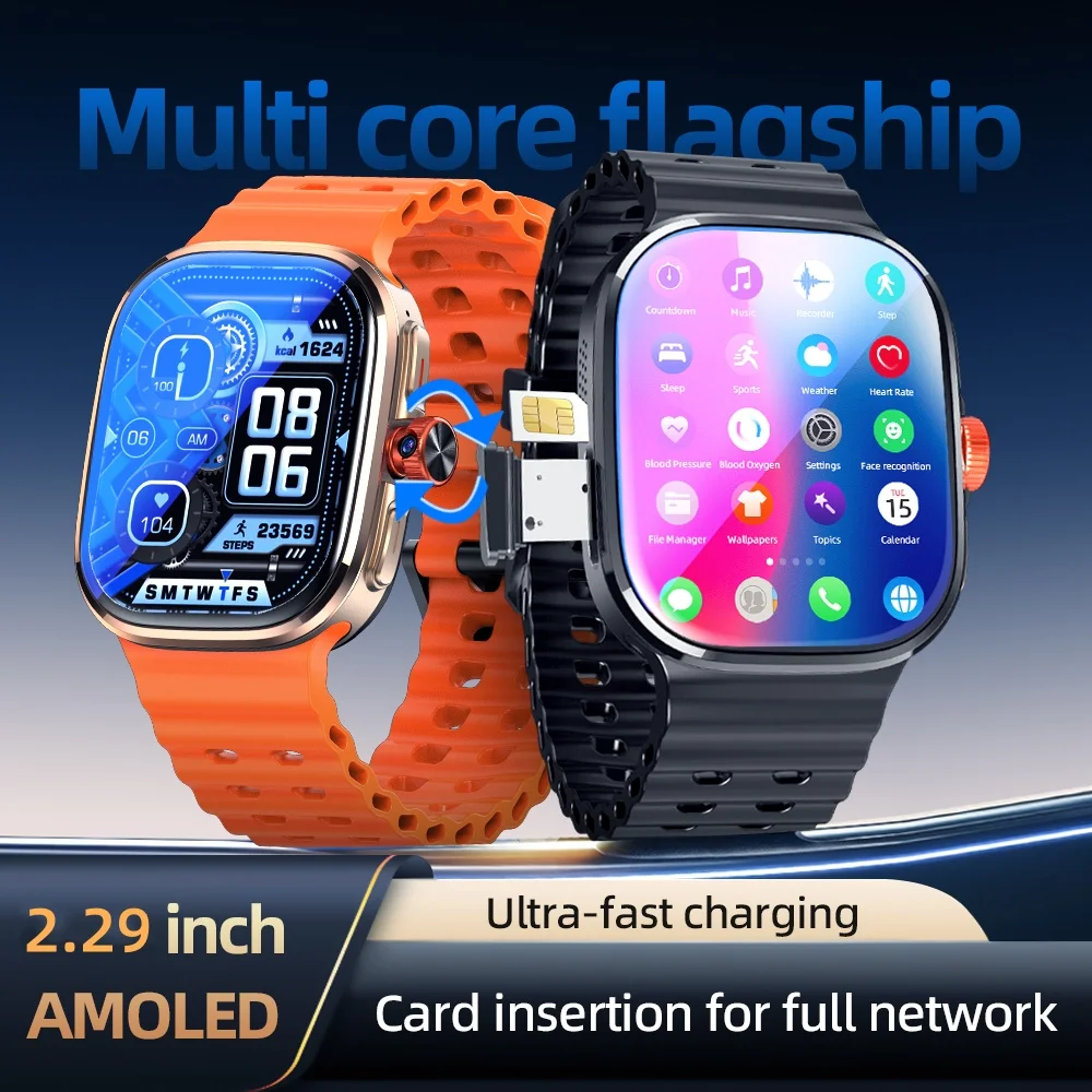 2.29inch Amoled 5G LTE Full Netcom Android 13.0 Smartwatch Smart Watch With 190° Rotary Camera Touch ID Infrared remote function 2