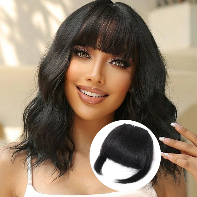 Clip in Bangs Natural Black Bangs Clip in Fringe Hair Extensions Remy Human  Hair with Temples Natural Color for Women