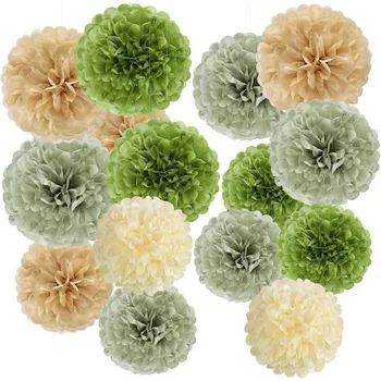 Olive Green Tissue Paper Pom Poms 1