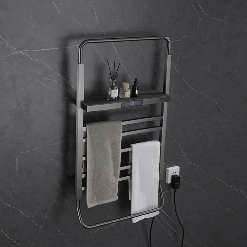 Minimalist home improvement smart electric towel rack concealed bathroom rack carbon fiber heating bath towel drying and sterili