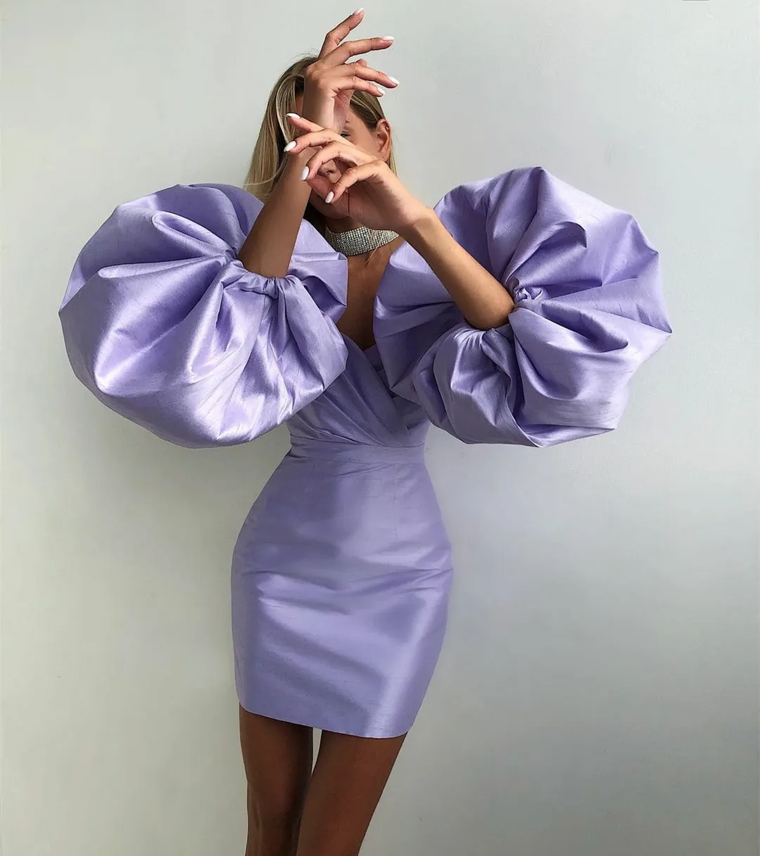 

Retro Short Taffeta Sweetheart Evening Dresses فساتين السهرة Sheath Pleated Mini Lilac Prom Dress Robe de soirée for Women