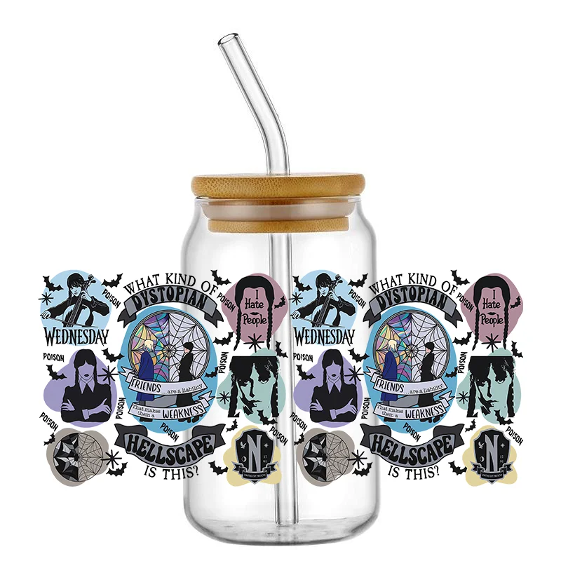 Trending Coffee Design Transfer Sticker DIY UV DTF Wraps Waterproof Transfer Cups Label Wednesday Girl