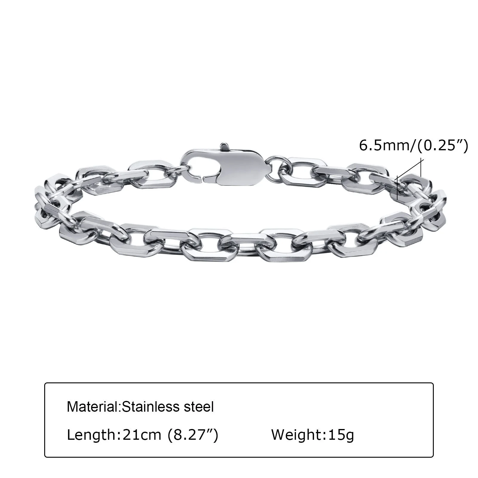 Grundlegende 6,5-mm-Belcher-Kettenarmbänder für Männer, wasserdichtes Edelstahl-Armband mit quadratischen geometrischen Gliedern, Geschenk, Pulseira – Detail 5