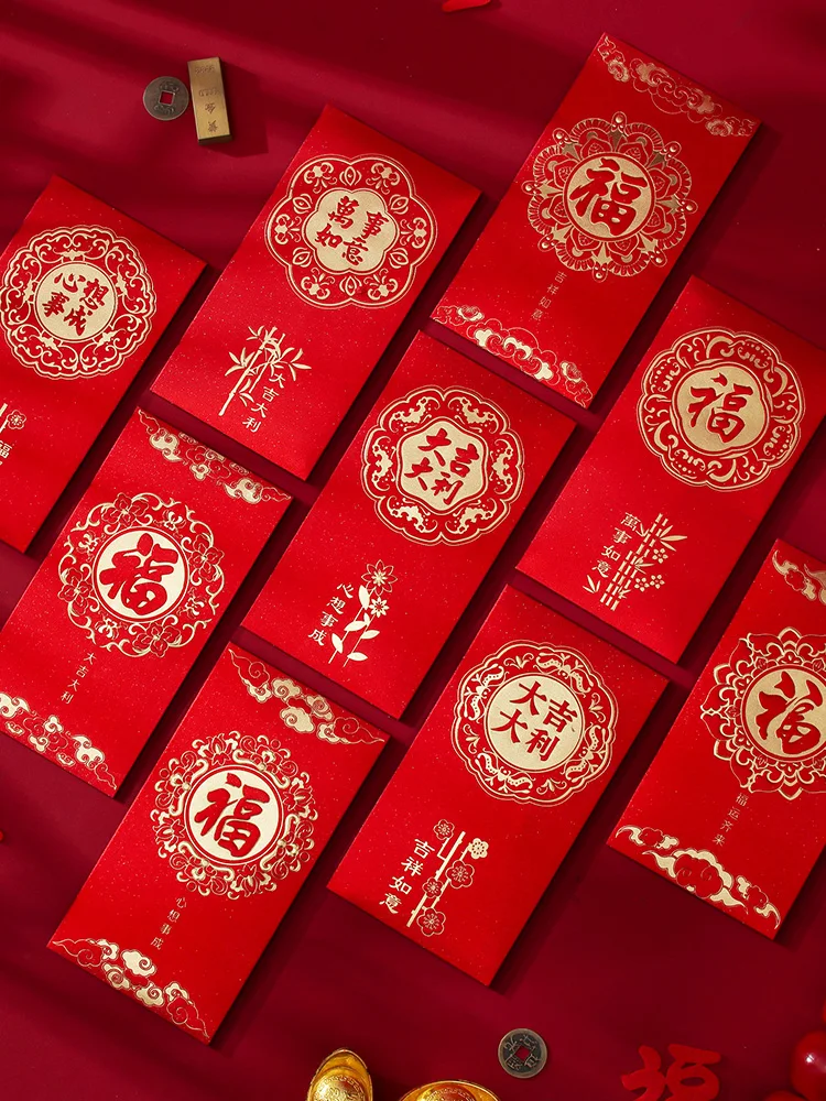 

Новогодний красный конверт-это креативная красная сумка-конверт с горячим тиснением для китайского Нового года для весеннего фестиваля