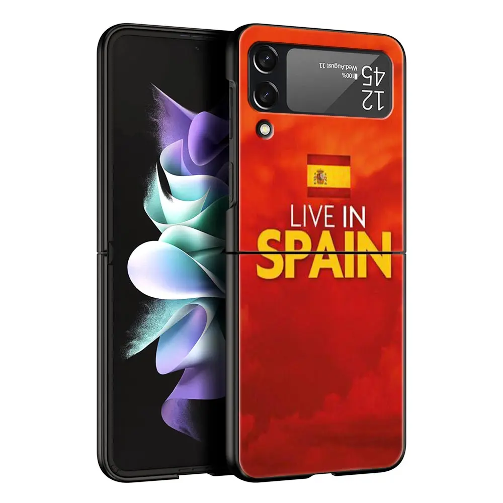 Foldable Spain Flag Hard Shell Phone Case - Sleek Black Design