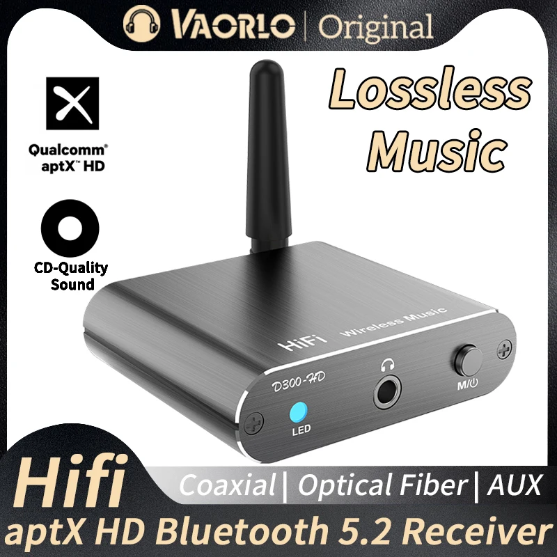 VAORLO AptX-HD Bluetooth 5.2 수신기 HIFI 음악 무선 오디오 어댑터 자동차 스피커 용 3.5mm AUX ..