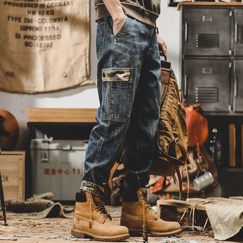 

Men's Y2K Streetwear Pockets Up Cargo Jeans Vintage Loose Gothic Straight Pants Denim Grunge Baggy Pant Vintage Man pants