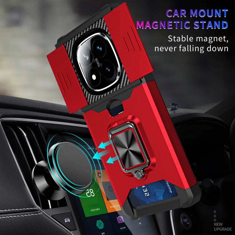 Card Slot Finger Ring Camera Protect Case with Armor Hybrid Bracket Holder Cover